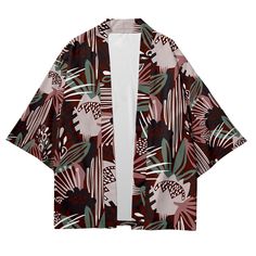 Our Tropical Kimono Shirt, a perfect blend of exotic flair and comfortable style. Embrace the vibrant energy of the tropics with this beautifully designed shirt that is sure to make a statement wherever you go. Crafted with care, our Tropical Kimono Shirt features lightweight and breathable fabric, making it ideal for warm weather and beach destinations. Its loose and flowing silhouette offers both comfort and versatility, allowing you to effortlessly transition from lounging poolside to explori Patterned Shirt For Spring Beach Outing, Patterned Shirt For Beach In Spring, Casual Patterned Top With Plant Print, Summer Hawaiian Shirt Long Sleeve Printed, Patterned Tops With Plant Print For Vacation, Summer Long Sleeve Printed Hawaiian Shirt, Casual Multicolor Shirt With Tropical Print, Green Long Sleeve Hawaiian Shirt For Summer, Spring Hawaiian Printed Shirt