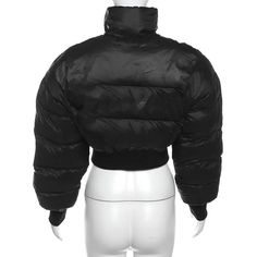 Material: Polyester Trendy Outerwear With Padded Collar For Streetwear, Black Hooded Puffer Jacket For Fall, Hooded Black Puffer Jacket For Fall, Black Cropped Jacket With Ribbed Cuffs For Fall, Urban Long Sleeve Puffer Jacket For Fall, Black Puffer Jacket With Stand Collar And Pockets, Urban Puffer Jacket For Fall, Urban Style Fall Puffer Jacket, Black Stand Collar Outerwear For Streetwear