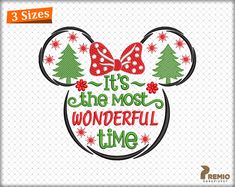 mickey mouse head with christmas trees on it and the words tis the most wonderful time