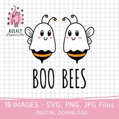 two cute little bugs with big eyes and the words boobees svg, png