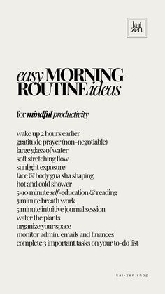 Your personal success is hidden in the habits of your daily routine. Here are some mindful morning and self-care ideas to elevate your mind, body and soul connection. If you are new to self-care, browse our new eco collection of wellness essentials online, designed for a better you | kai-zen.shop Morning Self Care Routine, Morning Self Care, Mindful Morning Routine, Morning Routine Ideas, Morning Essentials, Self Care Aesthetic, Mental Discipline