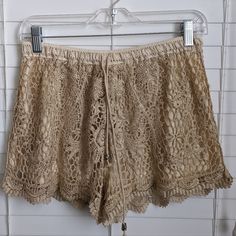 Lace, Gold Brown Bohemian Shorts For Summer, Bohemian Brown Shorts For Summer, Bohemian Beige Shorts For Summer, Spring Beach Shorts In Brown, Cream-colored Short Bottoms For Beach Season, Cream Short Beach Bottoms, Cream Short Bottoms For Beach Season, Cream Short Bottoms For Beach, Vintage Beige Shorts For Spring