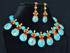 Rare handmade ethnic moghul navajo 22k 18k solid gold diamond turquoise pearl collar bib lariat neck Diamond Necklace And Earrings Set, Diamond Necklace And Earrings, Pearl Diamond Necklace, Pearl Collar, Diamonds And Pearls, Pearl And Diamond Necklace, Pearl Diamond, Pendant Design, Lariat Necklace