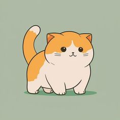 an orange and white cat with big eyes on a green background by corbi