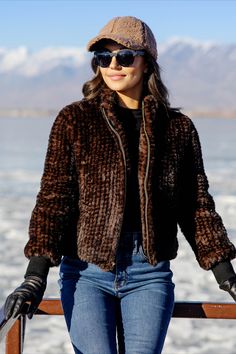 Fitted Faux Fur Coat For Cold Weather, Fitted Mohair Outerwear For Fall, Fitted Mohair Outerwear For Winter, Fitted Mohair Cozy Outerwear, Brown Cozy Fur Coat With Faux Fur Lining, Cozy Brown Fur Coat With Faux Fur Lining, Nora Fleming Minis, Fabulous Furs, Brighton Handbags