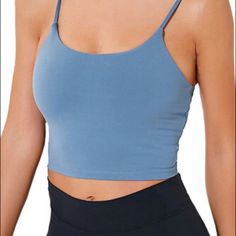 Comes In Size Medium, Large, Xl Comfy Cozy Yoga Lounge Bra Top! Blue Casual Crop Top For Gym, Blue Yoga Top With Built-in Bra, Casual Blue Tank Top For Yoga, Casual Blue Crop Top For Yoga, Light Blue Casual Yoga Tops, Cozy Yoga, Lounge Bra, Purple Tank Top, Linen Tank