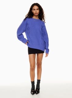 PEGGY SWEATER | Aritzia Peggy Sweater, Big Comfy Sweaters, Denim Short Dresses, Comfy Sweater, Organic Cotton Yarn, Cable Stitch, Satin Midi Skirt, Women's Sweaters, Sweater Blouse