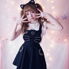 Kawaii Cat Embroidery Dress Uwu Hairstyles, Cat Embroidery, Kawaii Dress, Cat Dresses, Tony Moly, Kawaii Cat, Japanese Street Fashion, Kawaii Clothes, Fashion Korean