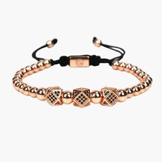 Crafted with 18kt rose gold plated charm & beads with AAA CZ. Made with 7mm charm, 6/5mm beads. Adjustable. One size fits all. Comes with a polished Man-ique drawer box. Polished Man, Charm Beads, Drawer Box, Rose Gold Bracelet, String Bracelet, Open Box, Bracelet Sizes, Rose Gold Plates, Fashion Watches