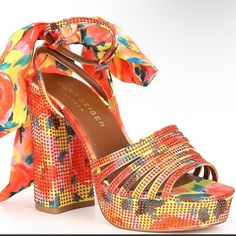 Kurt Geiger London Pierra Ankle & Scarf Tie Crystal Embellished Platform Sandals Color: Multi Style:Platform