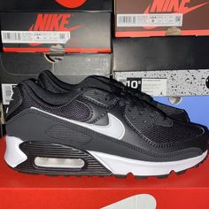 W Nike Air Max 90 Black White Cq2560-001 Women’s Size 7 = Men’s 5.5 Brand New, 100% Authentic *No Box Lid* Purchased From Nike Fast, Free Shipping Please Leave Positive Feedback If You Have A Good Experience!! Thank You :) Nike Air Max With Synthetic Material, Black Fade-resistant Nike Air Max, Black Fade-resistant Synthetic Nike Air Max, Black Nike Air Max With Cushioning, Nike Air Max Black Synthetic For Sports, Black Synthetic Nike Air Max With Branded Insole, Black Synthetic Nike Air Max For Sports, Nike Slip-on Sneakers Fade-resistant, Black Nike Air Max With Breathable Synthetic Material