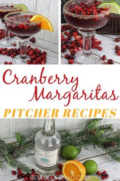 cranberry margaritas with orange slices and garnishes