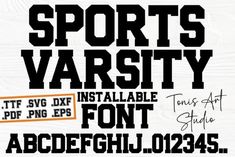 the sports varsity font and numbers are displayed