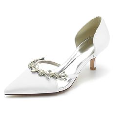 Shop White Wedding Satin Rhinestones Pumps D'orsay Shoes Kitten Heels color White for Dancing Club, Date, Wedding, Work with worldwide Free shipping & Free return. Shoes Kitten Heels, Peep Toe Wedding Shoes, Wedding Shoes High Heels, Formal Heels, Rhinestone Pumps, High Heel Dress Shoes, Lace Pumps, Rhinestone High Heels, Kitten Heel Shoes