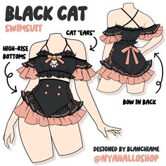 a black cat swimsuit is shown with instructions for how to wear it and how to use