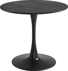 an image of a round dining table with black wood grained finish on the top