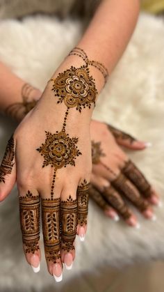 two hands with henna tattoos on them