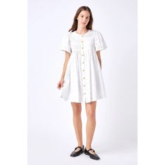 New English Factory Pleated Eyelet Midi Dress.2 Very Tiny Faint Stains As Shown In Last 2 Photos. Mid-Weight Non-Stretch Eyelet Round Neckline With Short Cap Sleeves Gold-Tone Button Placket 100% Cotton Lined Hand Wash Length: 34.75in Approx. White Casual Broderie Anglaise Midi Dress, Casual White Broderie Anglaise Midi Dress, White A-line Mini Dress With Buttons, White Broderie Anglaise Midi Dress For Brunch, White Mini Dress With Buttons, White Buttoned Knee-length Mini Dress, Feminine White Midi Dress With Buttons, White Knee-length Mini Dress With Buttons, White Broderie Anglaise Mini Dress For Spring