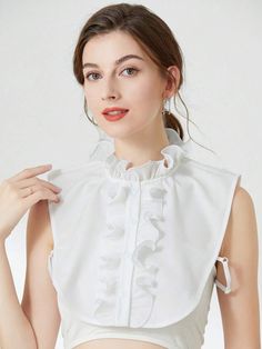 Fit Type:Regular Fit \nColor:White \nStyle:Casual \nPattern Type:Plain \nMaterial:Fabric \nComposition:100% Polyester \n Detachable Collar Shirt, Collar White Shirt, Dickey Collar, Fancy Collar, Collar For Women, False Collar, Lapel Top, Fake Collar, White Collared Shirt