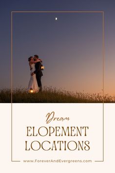 a bride and groom kissing in the field with text overlay that reads dream development locations