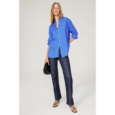 Blue linen (100% Linen). Top. Long sleeves. Collar. Front button closure. 32" from shoulder to hemline. Imported. Blue Linen Shirt For Daywear, Blue Linen Blouse For Spring, Spring Blue Linen Blouse, Blue Linen Shirt With Button Cuffs, Blue Linen Tops For Fall, Blue Linen Shirt For Fall, Blue Linen Button Blouse, Spring Linen Blouse With Spread Collar, Blue Linen Tops For Workwear