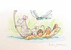 a drawing of a mouse and a dragon in a boat