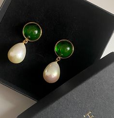 18k gold plated Stainless steel Emerald drop earrings Freshwater pearl Gold Dangle Drop Earrings For Party, Elegant Clip-on Teardrop Earrings For Gift, Elegant Metal Drop Earrings, Luxury Green Jewelry With Pearl Drop, Party Clip-on Drop Jewelry, Elegant Metal Dangle Drop Earrings, Elegant Gold Plated Teardrop Earrings For Party, Elegant Green Teardrop Earring (single), Luxury Teardrop Pearl Earrings For Party