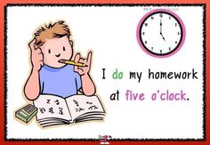 a boy is sitting in front of a clock and holding a pencil to his ear