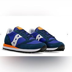 ***New Nwt New In Box*** Saucony Blue Bleu And Orange Original Retro Lifestyle Sneaker ***Size*** Unisex - Men’s Size 4.5 Which Fits About A Women’s Size 6 Or A Big Kid / Youth Size 4.5 Includes 2 Pairs Of Laces As Pictured Jazz Original Is Time Tested For Comfort And Wins Our Award For Effortless Style. Plus, These Fashion Sneakers Come With A Secondary Set Of Laces So That You Can Make Sure They Work With What You've Got Going On. Features & Benefits Lace-Up Front With A Padded Collar And Tong Blue Sneakers With Contrast Sole For Jogging, Blue Running Sneakers With Contrast Sole, Blue Sneakers With Contrast Sole For Running, Blue Lace-up Running Shoes With Contrast Sole, Blue Running Shoes With Contrast Sole And Round Toe, Blue Low-top Running Shoes With Studded Outsoles, Blue Sneakers With Studded Rubber Outsoles, Blue Casual Running Shoes With Contrast Sole, Casual Blue Running Shoes With Contrast Sole