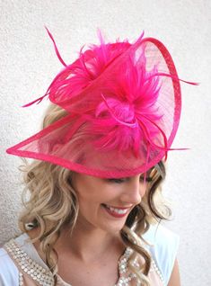 Pink Fascinator Derby Tea Party, British Hats, Tea Hats, Sinamay Fascinator, Pink Fascinator, Black Fascinator, Baby Shower Tea, Church Hat, Satin Headband