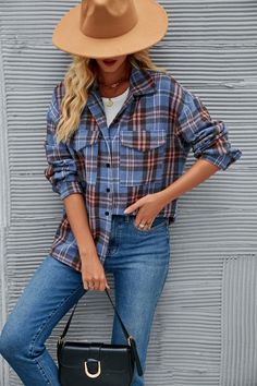 Women's Shacket Shirt Jacket Casual Plaid Shirt Jacket 3Colors Blue Shirt For Fall, Multicolor Button-up Flannel Shirt For Fall, Blue Lapel Collar Shirt For Fall, Blue Long Sleeve Flannel Shirt For Fall, Blue Collared Flannel Shirt For Fall, Multicolor Long Sleeve Flannel Shirt For Fall, Casual Multicolor Shirt For Fall, Blue Flannel Shirt With Pockets For Fall, Casual Multicolor Fall Shirt