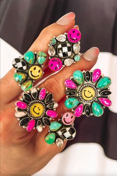 Happy Days Smiley Checkered Stone Rings | PREORDER Fun Smiley Face Summer Jewelry, Diamond Smiley Face Ring, Smile Face Rings, Playful Gold Smiley Face Jewelry, Cheerful Multicolor Smiley Face Jewelry, Navajo Turquoise Jewelry, Cowgirl Jewelry, Diy Jewlery, Western Jewelry