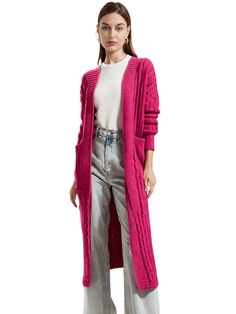 Stay warm and stylish with this knit Women's Extra Long Cardigan. This versatile piece is perfect for layering over your favorite outfits. Crafted from soft acrylic, it offers a comfortable and cozy feel. The extra long length provides ample coverage on chilly days. Key Features: Extra long length: Keeps you warm and in on current trends. Soft acrylic material: Provides a comfortable and cozy feel. Functional pockets: Keep your essentials within easy reach. Versatile styling: Can be dressed up o Solid Acrylic Sweater Coat For Fall, Fall Acrylic Solid Color Sweater Coat, Trendy Solid Sweater Coat For Cold Weather, Solid Long Winter Sweater, Oversized Solid Color Acrylic Cardigan, Oversized Solid Acrylic Cardigan, Long Knit Sweater Coat For Fall, Red Winter Sweater For Loungewear, Trendy Long Solid Sweater Coat