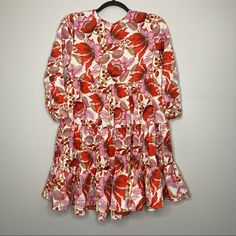 Zara Floral Printed Mini Swing Dress. Tiered Bodice. Delicate Fabric With Lovely Red Floral Pattern. Size Xs, Runs Large. Fits Like A S. Perfect In Summer And Fall. New With Tags. Never Has Been Worn. Reposhing This Item I Purchased From @Midwestjules. Red Floral Print Mini Dress For Garden Party, Red Long Sleeve Dress With Ruffle Hem, Printed Red Dress For Brunch, Red Printed Dress For Brunch, Red Printed Dresses For Brunch, Flowy Zara Cotton Dresses, Red Floral Print Cotton Dress, Zara Flowy Cotton Dress, Long Sleeve Floral Print Holiday Dress