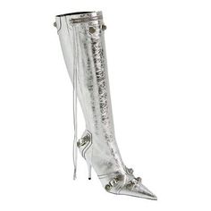 BALENCIAGA WOMEN'S CAGOLE 90MM BOOT METALLIZED IN SILVER 36 US 6 RETAIL $2,550 | eBay Dynasty Fallon, Silver Pumps, Boot Pumps, Silver Shoes, Boot Shoes Women, Beyonce, Heeled Boots, Balenciaga, Shoe Boots