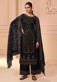 Black net pakistani suit 3505  Desc:  Style : Pakistani Salwar Kameez Color : Black Fabric : Net Work : Embroidery   Diamond Wash Care : Dry clean Sleeve Style : Full Sleeve Long Sleeves : Done only in Custom Stitch Sleeves Lining : Done only in Custom Stitch Bust Size : 32 to 42 Inches Occasion : Festival   Christmas   Diwali   Eid   Ceremonial   Ganesh Charturthi. With Express Free Shipping and Custom Stitching, Buy Indian Party wedding wear bridal Anarkali Salwar Black net pakistani suit 3505 Black Pakistani Suit, Celana Fashion, Black Indians, Pakistani Suit, Palazzo Suit, Pakistani Salwar Kameez, Suits For Sale, Anarkali Suit, Pakistani Suits