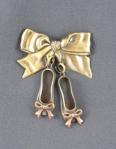 "Beautifully detailed brass stampings are soldered together to create this Brooch. A thick anti-tarnishing plate is professionally plated, oxidized to bring out the intricate detail in each piece, hand satined and lacquered to further insure this will never tarnish. No special care is required. Amazingly lightweight. The mixed metal combination of copper, silver and brass create depth, contrast and realism. Measures 2 1/2\" x 2\" Gift Boxed Thank you for visiting my shop and please come again. M Ballet Jewelry, Ballerina Jewelry, Royal Clothing, Twinkle Toes, Ballet Slippers, Bff Gifts, Friendship Gifts, Hair Barrettes, Pretty Jewellery