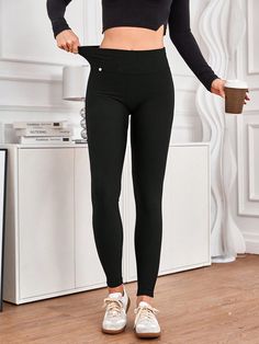 High-Waist Yoga Shapewear Tummy Control Flattering Leggings Women Fitness Sports Compression Pants Black Casual   Knitted Fabric Plain Regular Medium Stretch Spring/Fall,Fall/Winter Women Clothing, size features are:Bust: ,Length: ,Sleeve Length: Flattering Leggings, Black Yoga Pants, Fitness Sport, Leggings Women, Compression Pants, Casual Cardigans, Casual Stripes, Sports Leggings, Yoga Women