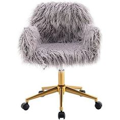 a furry chair with wheels on it