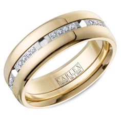 two tone gold wedding bands with channeled diamonds