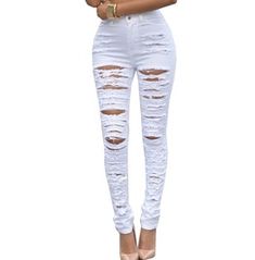 Denim Destroyed High Waist Skinny Jeans For Women Josephine Nicole, Cute Ripped Jeans, Spring Denim, Denim Jeans Ripped, Jeans Destroyed, Slim Girl, Torn Jeans, Jeans Ripped, White Denim Jeans