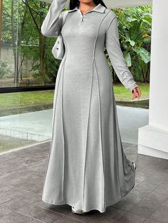 Plus Size Solid Color Long Sleeve Dress Light Grey Casual  Long Sleeve Knitted Fabric Plain A Line,Tee High Stretch  Women Plus Clothing, size features are:Bust: ,Length: ,Sleeve Length: Abaya Mode, Hijab Stile, Muslim Women Clothing, Long Sleeve Dresses Fall, Estilo Hijab, Stile Hijab, Stitch Clothes, Stylish Short Dresses, Fashion Top Outfits