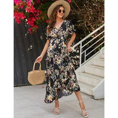 Elevate your maternity style with the WhizMax Women's Maternity Summer Dress. This enchanting maxi dress is perfect for baby showers or memorable photoshoots, featuring a captivating black floral design that complements any occasion.

- Material: Lightweight woven chiffon
- Features: Floral print, surplice V-neckline, short flutter sleeves, smocked bodice
- Color: Black with floral pattern
- Gender: Female
- Size: Large

Crafted from breezy chiffon, this dress ensures comfort and elegance with i Maternity Summer Dress, Dresses Baby Shower, Dress For Photoshoot, Maternity Summer, Baby Shower Dress, Long Wrap Dress, Maternity Dresses Summer, Breastfeeding Dress, Floral Dress Casual