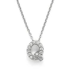 Roberto Coin 18K White Gold Initial Love Letter Pendant Necklace with Diamonds, 16  - Female - Q Classic Diamond Necklace With Initials For Formal Occasions, Classic Diamond Necklace With Initials For Formal Events, Classic Formal Diamond Necklace With Initials, Classic White Gold Diamond Necklace With Initials, Initial Diamond Necklaces, Round Diamond Initial Necklaces, Diamond Initial Necklaces, Round Diamond Necklace With Initials In Fine Jewelry Style, Diamond Initial Necklaces For Formal Occasions