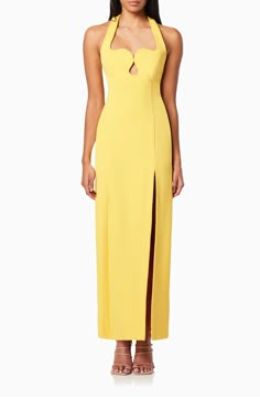 Elliatt Tuning Halter Neck Column Gown | Nordstrom Blue Yellow Weddings, Yellow Fits, Wedding Court, Halter Gown, Column Gown, Wedding Bridesmaid, Wedding Bridesmaid Dresses, Halter Neckline, Yellow Blue