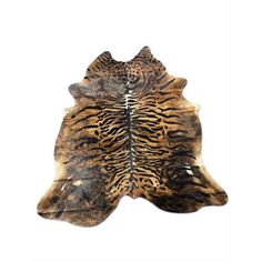 a brown and black animal skin rug on a white background with the image of a tiger's tail