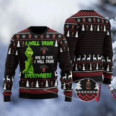 an ugly sweater with the grin on it