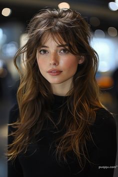 Wispy Bangs For Long Hair: Styling Tips for Gorgeous Tresses - Puqqu Fun Haircuts For Long Hair, Haircut Tips, Bangs Wavy Hair, Long Shag Haircut, Long Shag, 2023 Hair, Extension Hair, 얼굴 드로잉, Women's Hairstyles