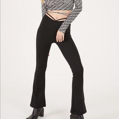 Yvonne Bootcut Pants W/String Stretchy Slim Fit High-Waisted Pants With String * Product Specification 93% Polyester 7% Span * Flat Measurement: S/M: Waist: 28cm (11.0in) / Hip: 34cm (13.4in) / Thigh: 19cm New With Tag S/M *Oct/Nov Fitted Elastane Bottoms For Spring, Mid-rise Bottoms For Fall Party, Fitted Wide Leg Elastane Pants For Spring, Trendy Tight Pants With High-cut Leg, Trendy High-cut Leg Tight Pants, Trendy High-cut Leg Bottoms For Fall, Chic Fitted Flare Leggings, Trendy Wide Leg Elastane Pants For Spring, Trendy Fitted Black Wide Leg Pants