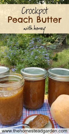 three jars filled with peanut butter sitting on top of a table